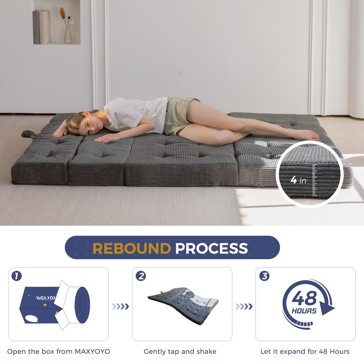 MAXYOYO Folding Mattress Single, Comfy Foldable Sofa Couch Bed, Guest Mattress with Handles Floor Futon Sofa Bed for Guest