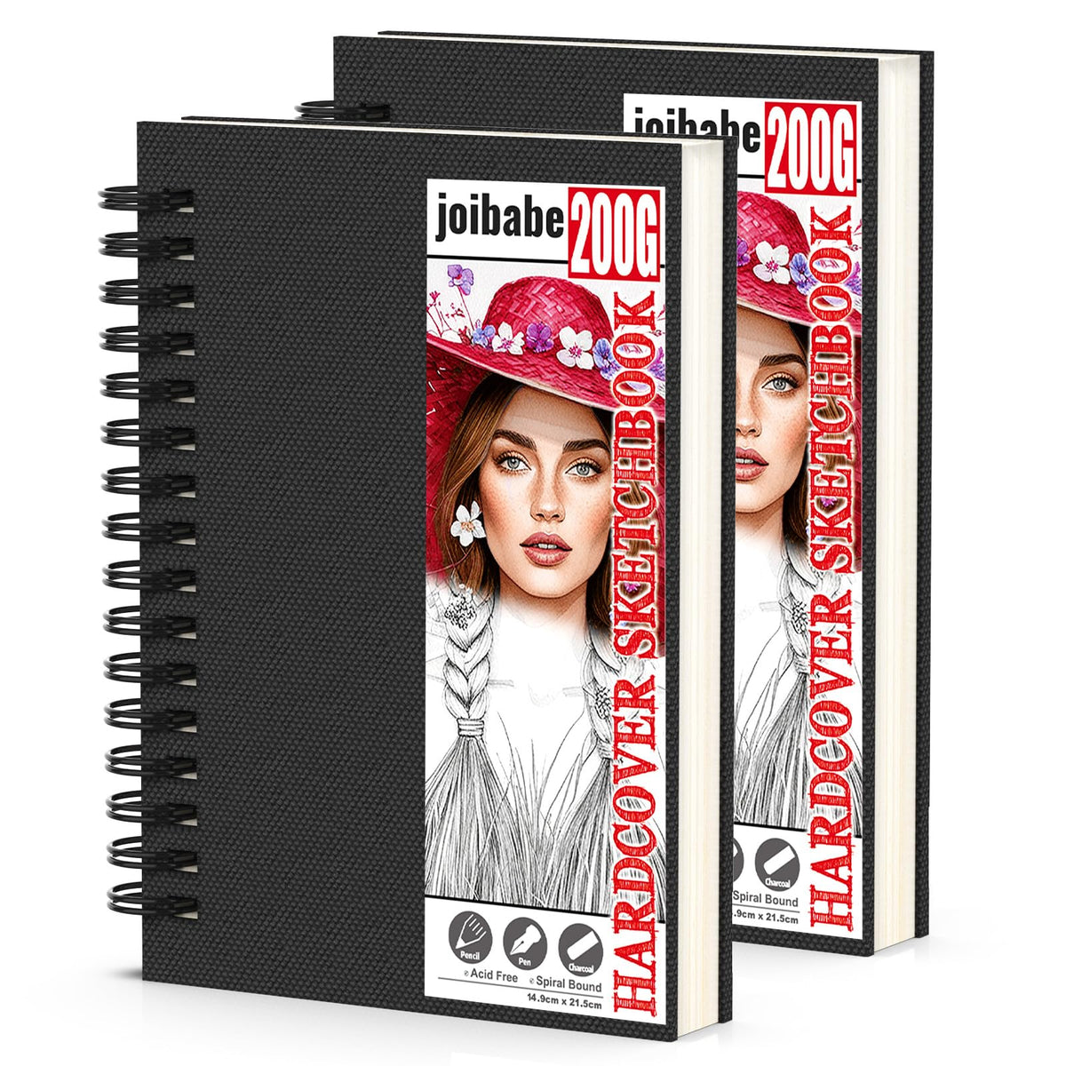 joibabe 2 Pack A5 Sketch Books 200GSM Hardcover Spiral Bound Drawing Pad,80 Sheets/160 Pages Sketch Pad - Drawing Thick Paper, Professional
