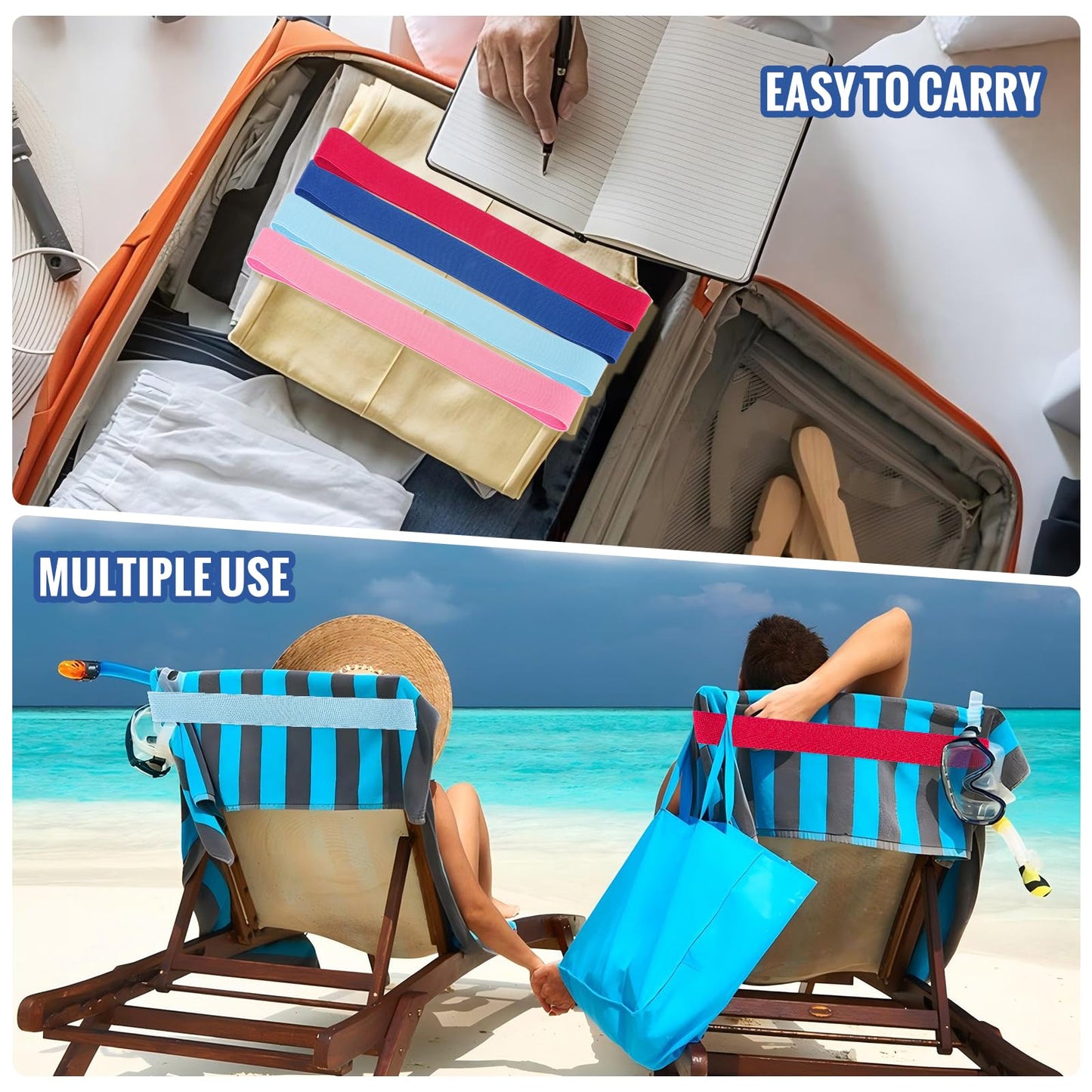 4 Pack Towel Bands for sun Loungers,Elastic Bands for Sunbed Towel, Windproof Towel Bands, Better Towel Chair Clips Beach Towel Holder for Chair