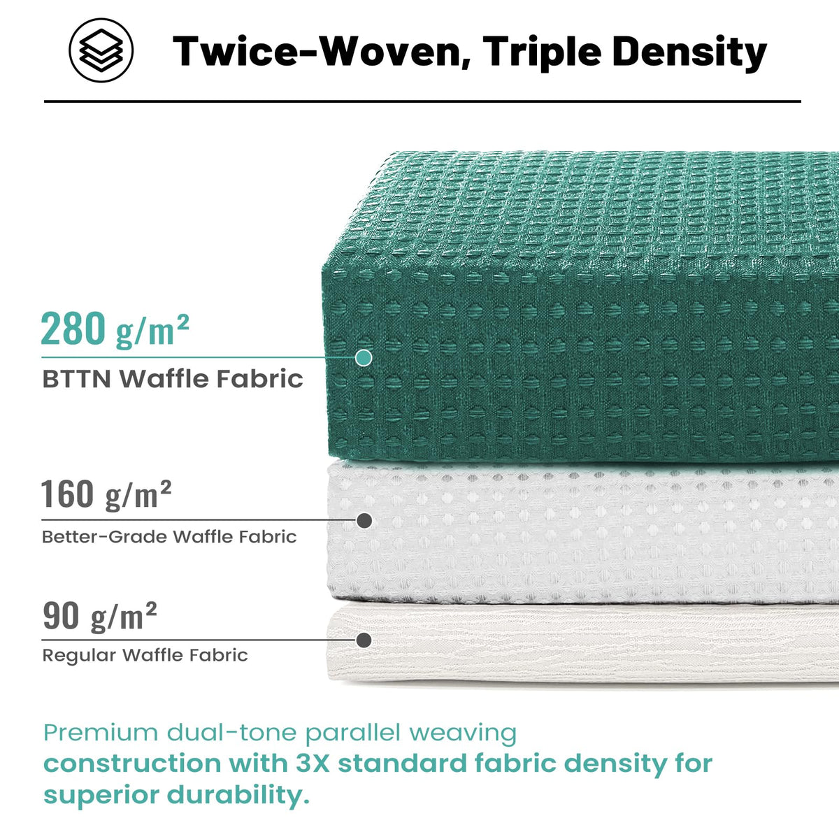 BTTN Long Waffle Shower Curtain, Waterproof, 182x200cm, Seaweed Green