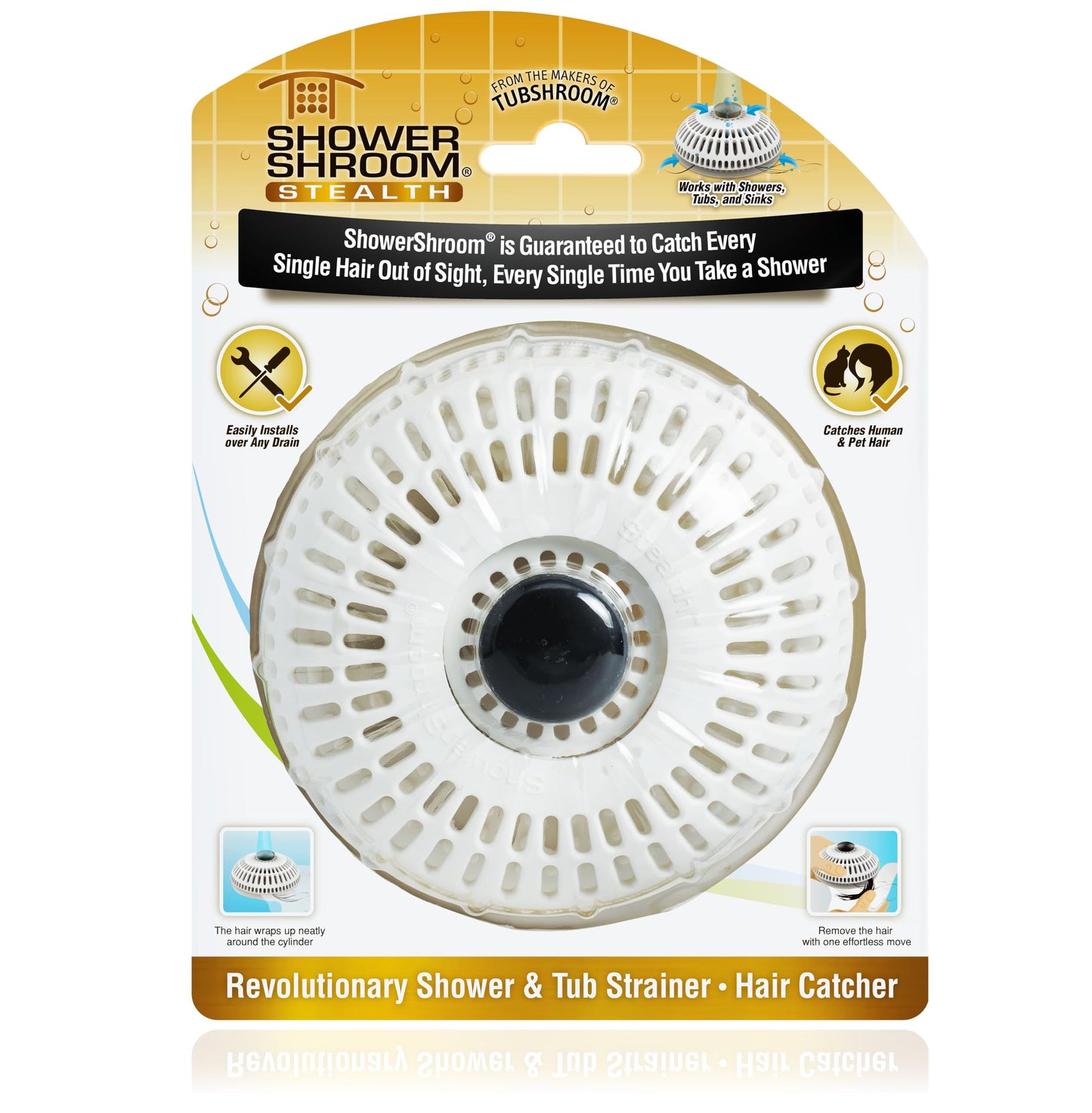 ShowerShroom Stealth Shower Hair Drain Catcher - Hair Stopper for Shower Drain, Bathtub, and Bathroom Sink, Will Not Impede Water Flow, Bathtub Hair