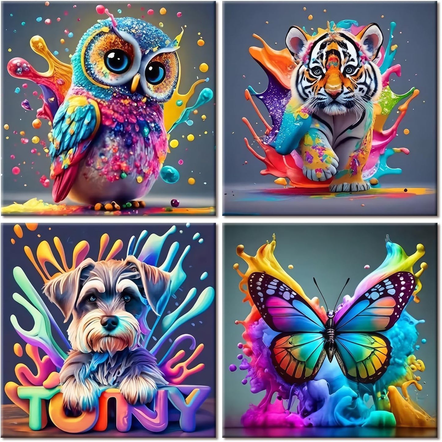 4 Pack Diamond Art Kits for Kids, Diamond Painting Animal, Crafts for Kids Girls and Boys 6 7 8 9 12, Diamond Crystal Art Mosaic kits Improve