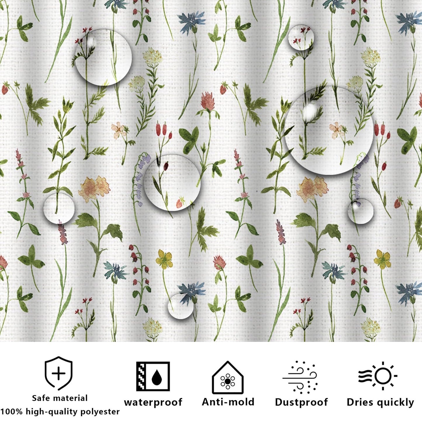 FAIRYGATE Bathroom Curtains Shower 180x180cm Spring Flower Shower Curtain Summer Curtain Artwork Print Polyester Waterproof Material Home Bathtub