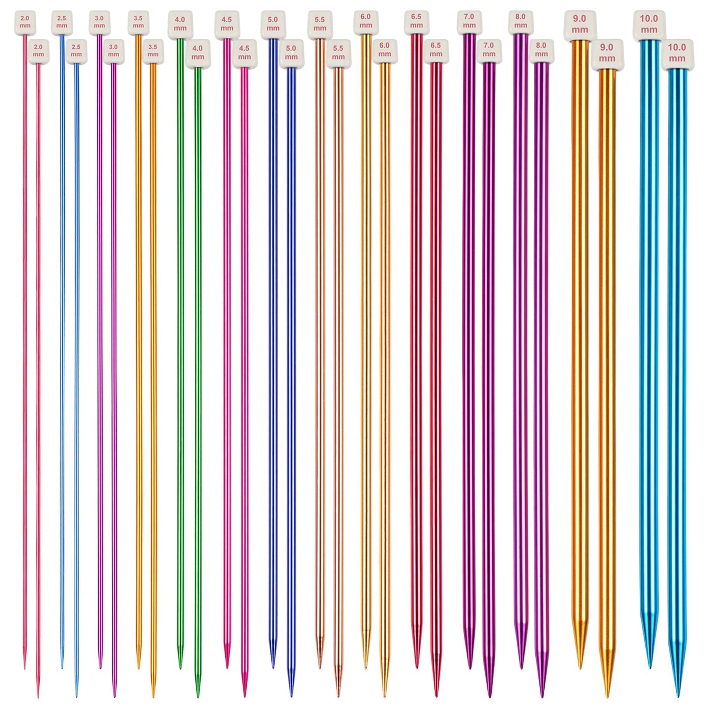 Aelike Coloured Knitting Needles Set - 35cm Long, 28 Pcs/14 Pairs Aluminium Single Pointed Needles 2mm-10mm, Long Knitting Pins for Blanket, Straight