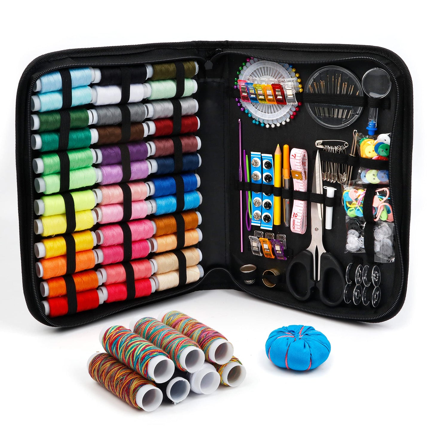 INSCRAFT Sewing Kit, 226 Pcs Sewing Accessories, with 43 XL Sewing Thread Spools, Suitable for Adults, Beginner, Emergency, DIY and Home Button