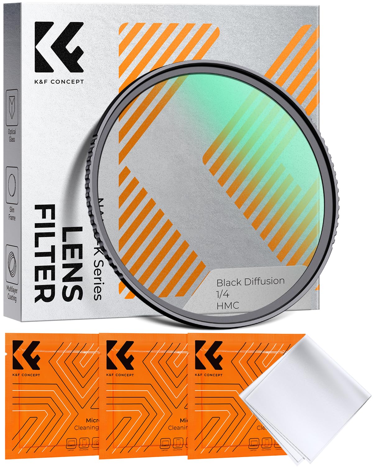 K&F CONCEPT 49mm Black Diffusion 1/4 Filter Mist Soft Glow Diffuser Lens Filters(Nano-K Series)