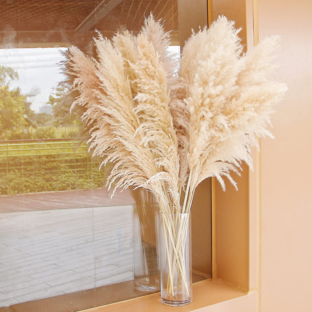 Bannifll 46-inch Natural Pampas Grass Decor Tall with 10 Stems. Perfect for Weddings, Parties, Farmhouse, and Boho Home Decor.