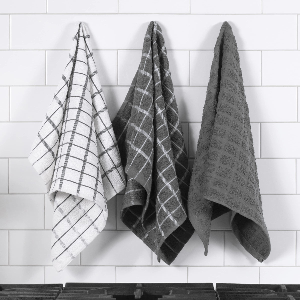 Ritz Terry Check Kitchen Towels: Highly Absorbent & Super Soft - 100% Cotton, Durable Kitchen Cleaning Cloths for Wiping Tables and Counters, 3-Pack