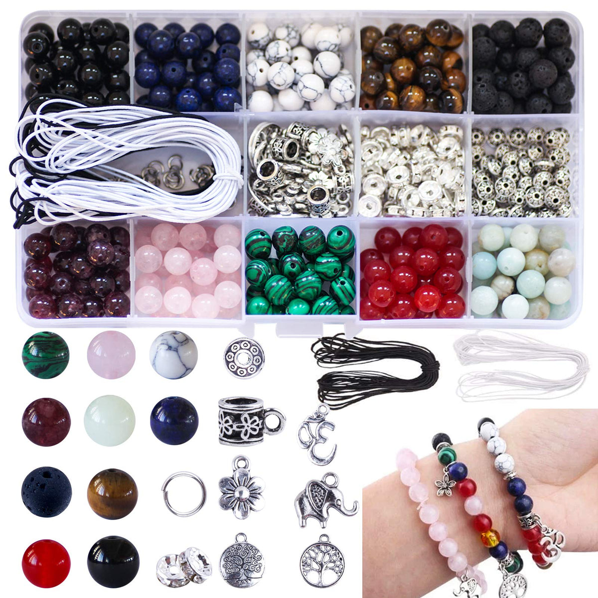 Colle 418pcs Crystal Stone Beads, 8mm Round Crystal Bead Jewellery Making Kit Natural Stone Beads for Bracelet Necklace Making, Gemstone Beading, DIY