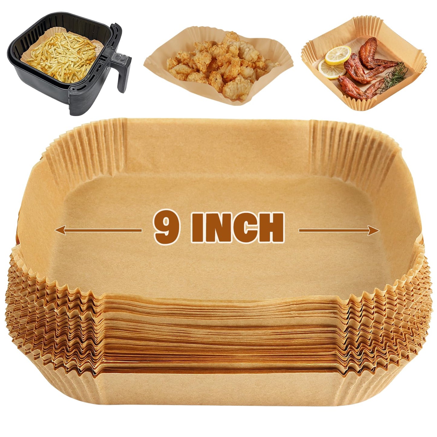YQL Large Air Fryer Liners Square for Single Basket 7L-10L, 9 inch Disposable Air Fryer Accessories, Parchment Paper Compatible with Tefal Easy Fry