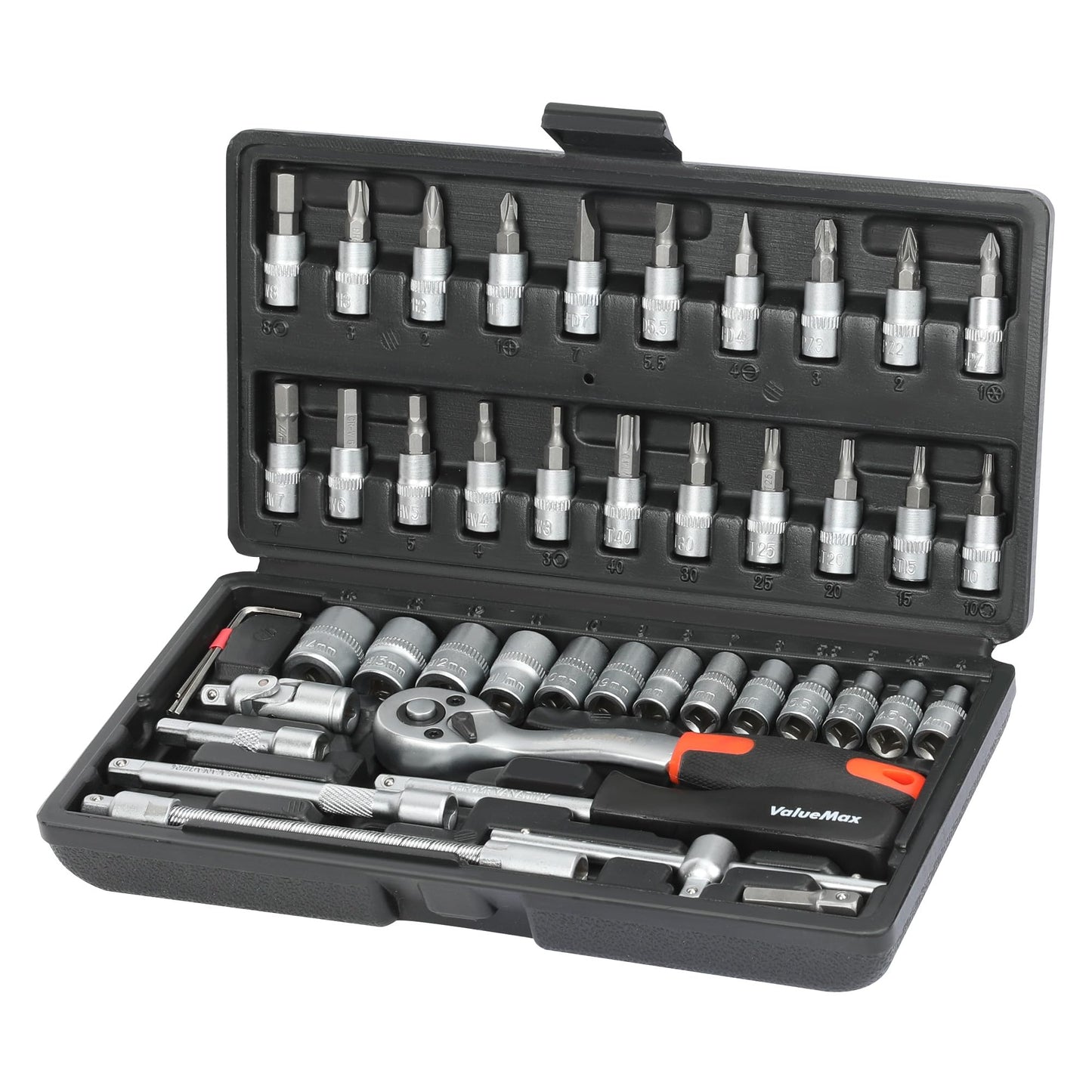 ValueMax 46-Piece Socket Set, 1/4? Drive Socket Set with Bits, Cr-V Steel Ratchet Set, Mechanic Ratchet Wrench Tool Kit for Car Repair