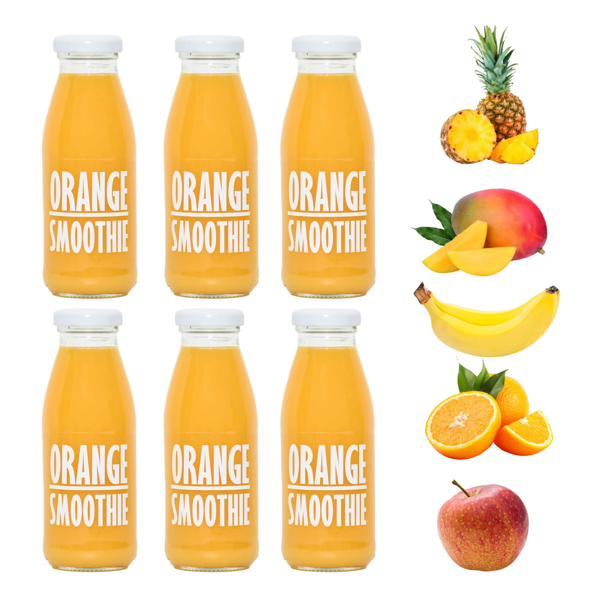 PRESSUICE Orange Smoothie 240 ml - 6 bottles pack - Fruit Smoothies Squash Oranges Apple Pineapple Mango Banana - No added Sugar - Drink for Kids and