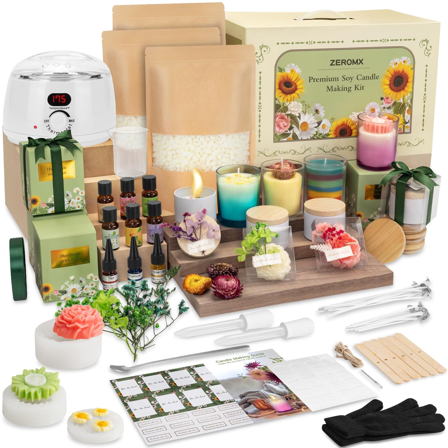 ZEROMX Candle Making Kits for Adults Beginners, 91PCS 1200g Wax DIY Candle Making Kit with Electric Wax Melter Pot, All in Kit Candle Making Supplies