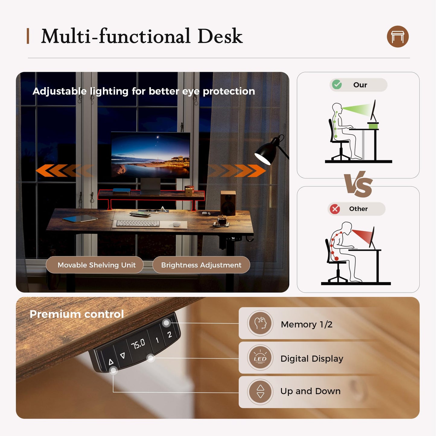Klicelor Electric Standing Desk, Led & Plug, Movable Monitorstand, 140x60
