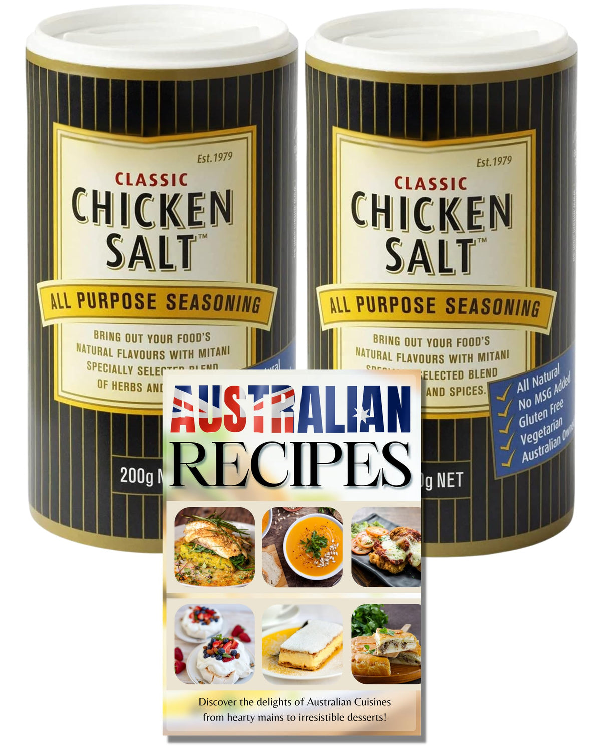 Chicken Salt Bundle (200g x 2) with Australian Food Recipe Card | Chicken Salt Australian for Everyday Roasted Vegetables of Fried Chicken Seasoning |