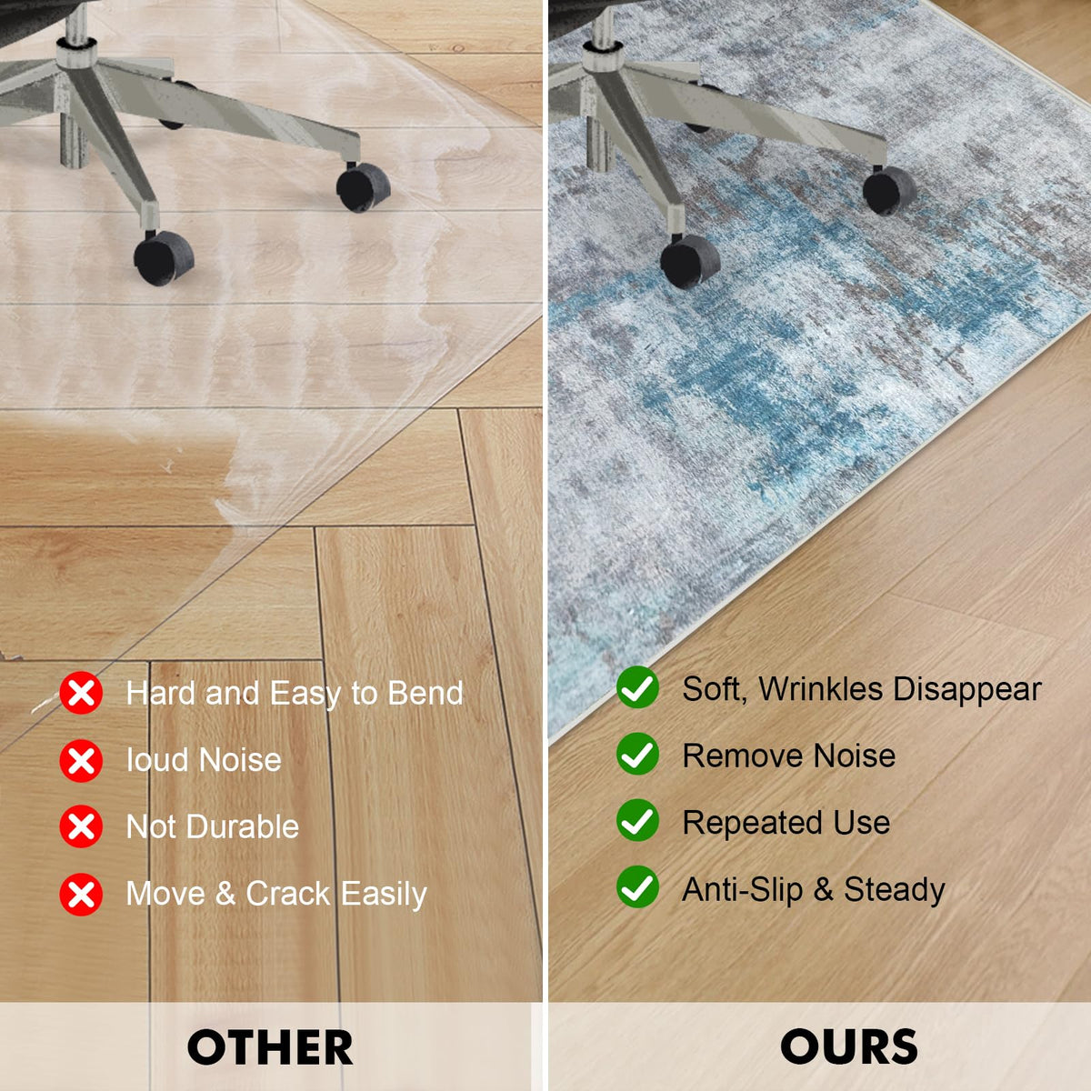 Office Chair Mat 120 x 150 cm, Floor Protector for Office Chair, Anti-Slip