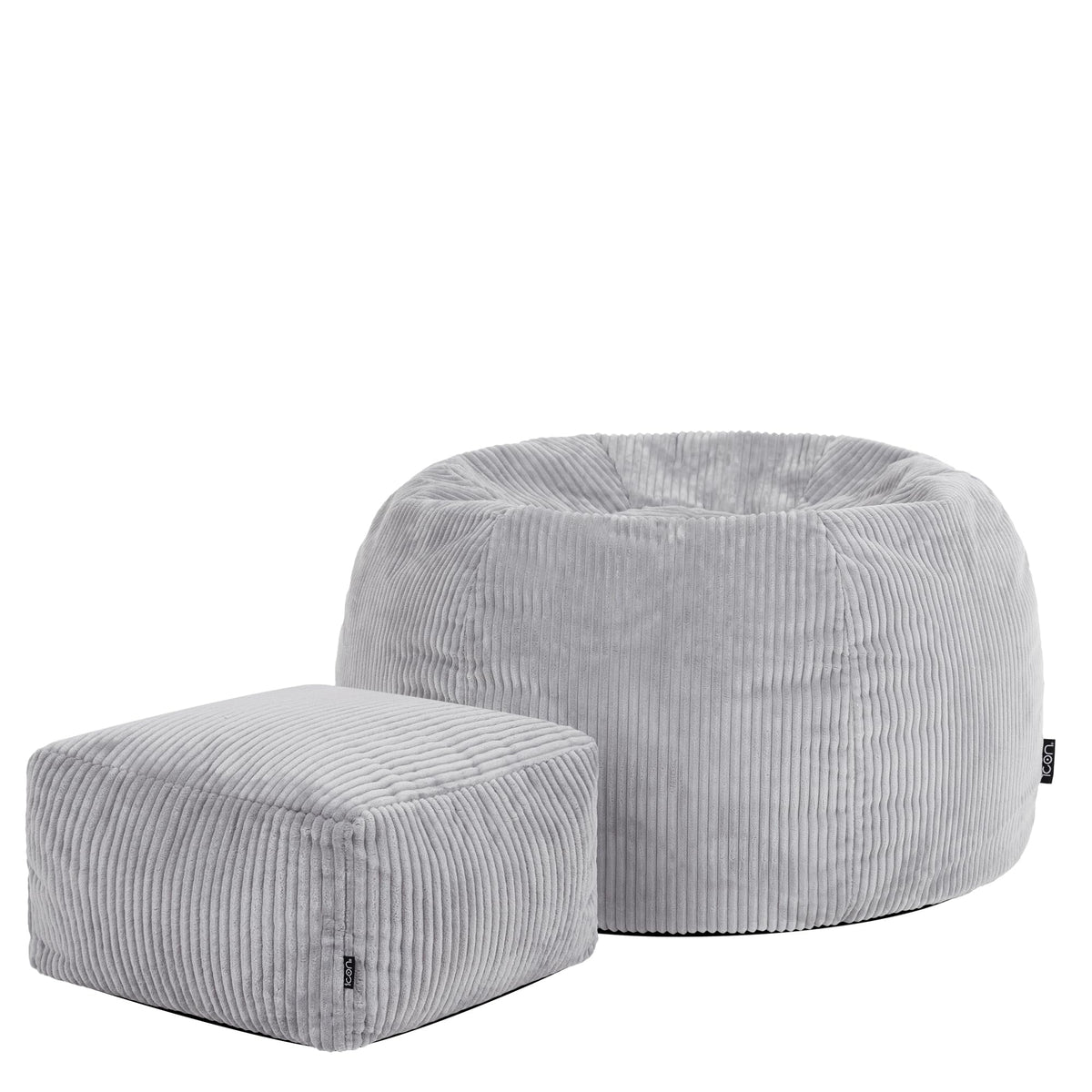 icon Kingston Cord Bean Bag & Footstool with Filling Included, Grey
