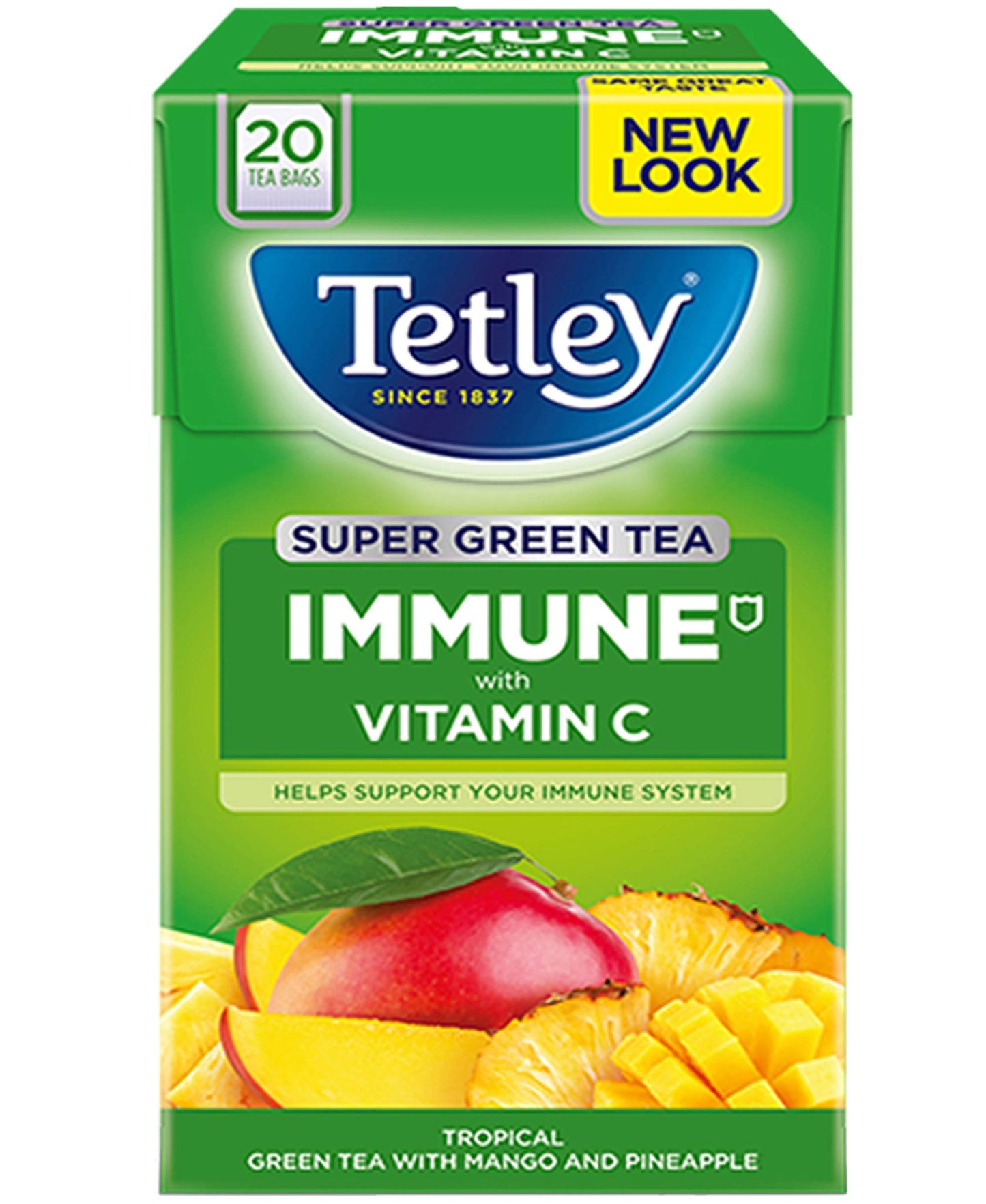 Tetley Immune Vitamin C Super Fruit & Green Tea, 3 x 20 bags (Mango & Pineaple Green Tea)