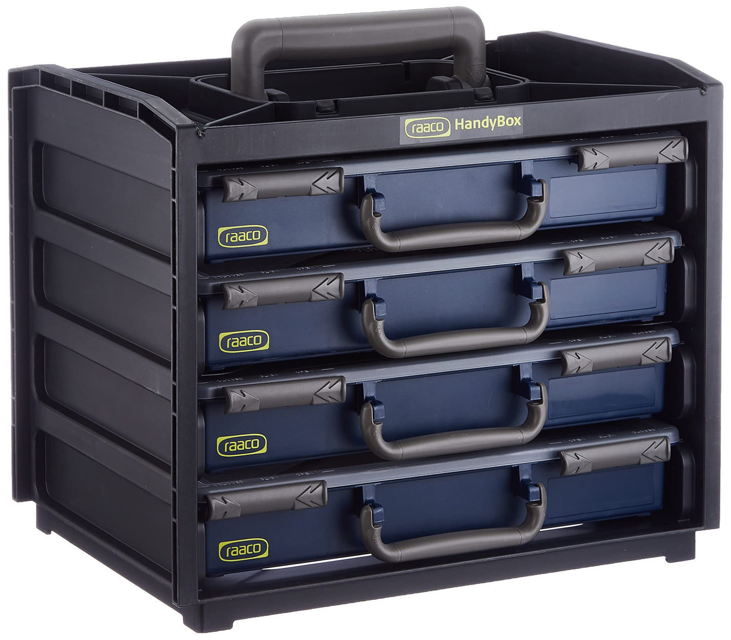 raaco 136242 HandyBox 55 a lightweight robust portable storage unit comes with 4 Raaco Assorter 55 service assorter 55 cases are fitted with sliding