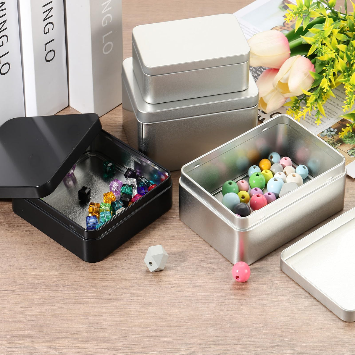 PATIKIL Rectangular Tin Box 4.3"x4.3"x1.3", Metal Storage Tin Box Portable Storage Container with Lid for Tea Candy Treats Gifts Favors Candle