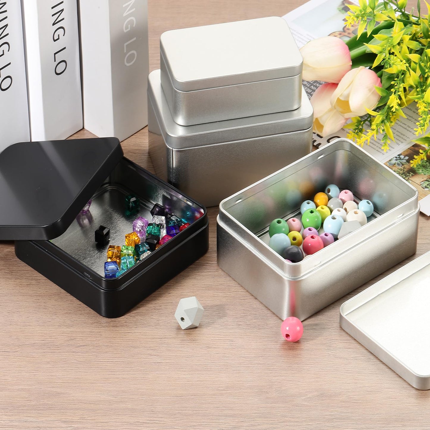 PATIKIL Rectangular Tin Box 4.3"x4.3"x1.3", Metal Storage Tin Box Portable Storage Container with Lid for Tea Candy Treats Gifts Favors Candle