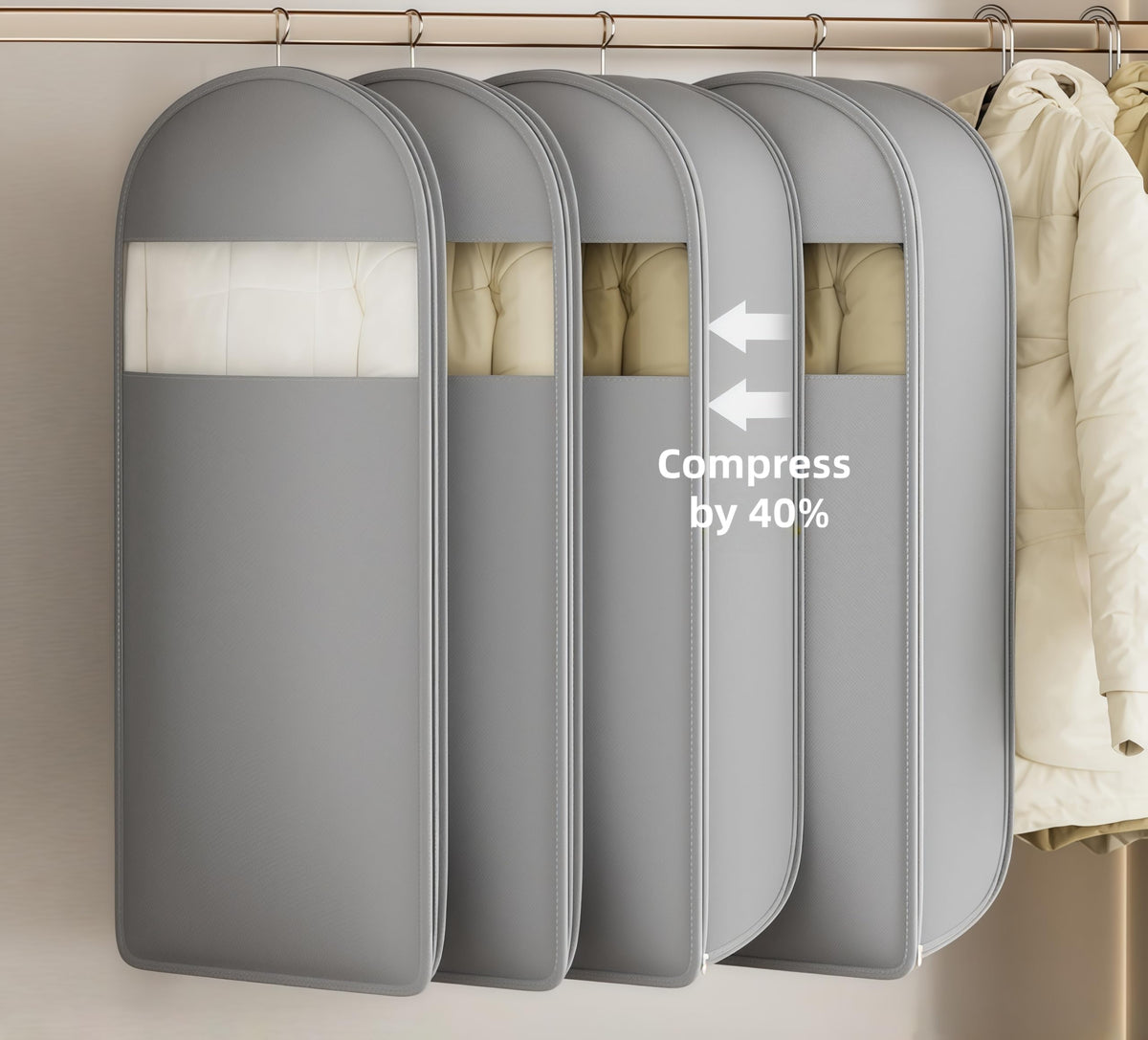 Science Compression Zipper Hanging Garment Bag(Extar Large) - Waterproof Dustproof Moth Proof Storage Organizer for Winter Coats & Down Jackets