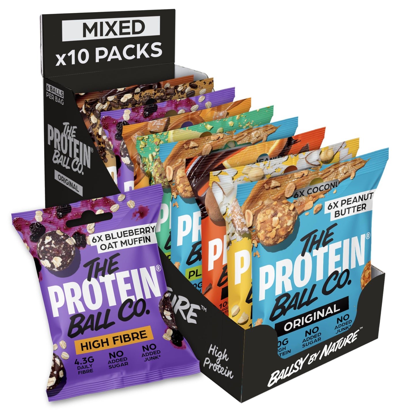 The Protein Ball Co Starter Pack Bundle Protein Balls - Healthy Snacks Variety Box, Gluten-Free - No Added Sugar, Box of 10 Bags