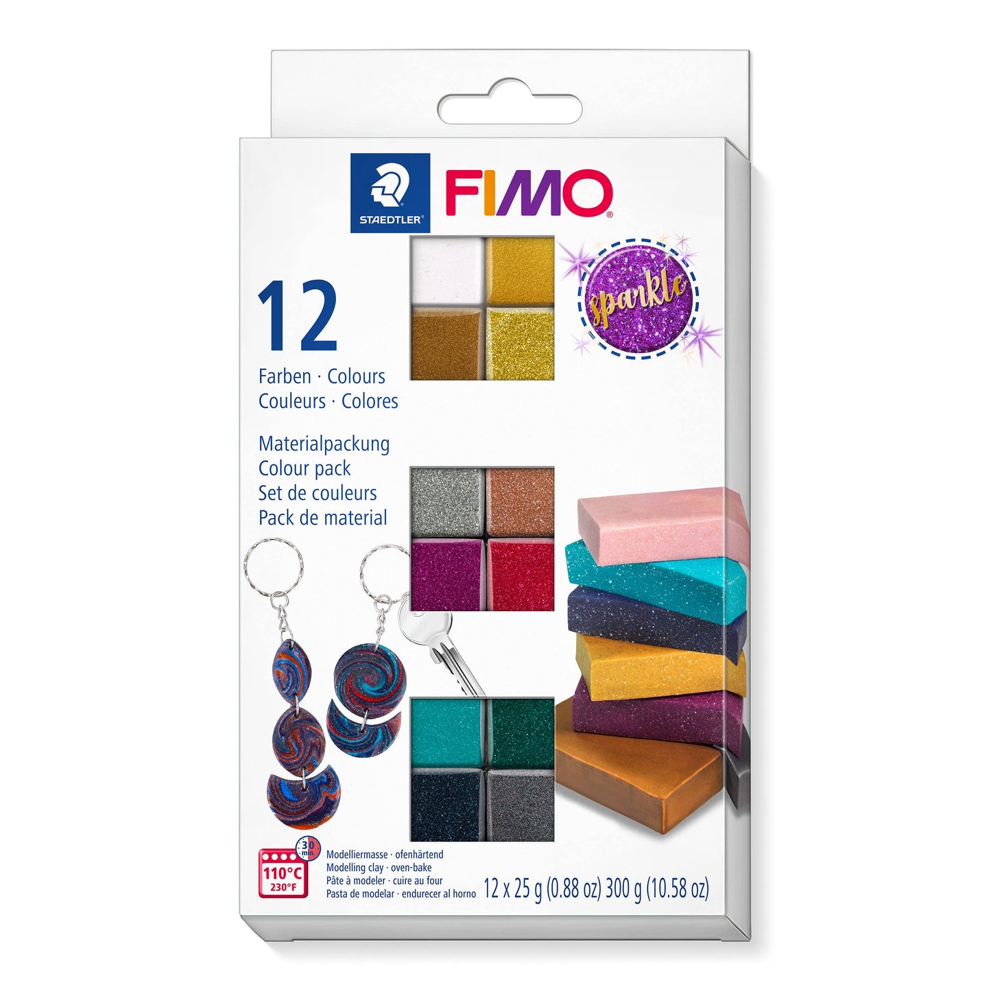 STAEDTLER Polymer Modelling Clay - FIMO Effect - Oven Bake Clay - Assorted Pack, Sparkle Colours - Pack of 12 x 25g, 8013 C12-4