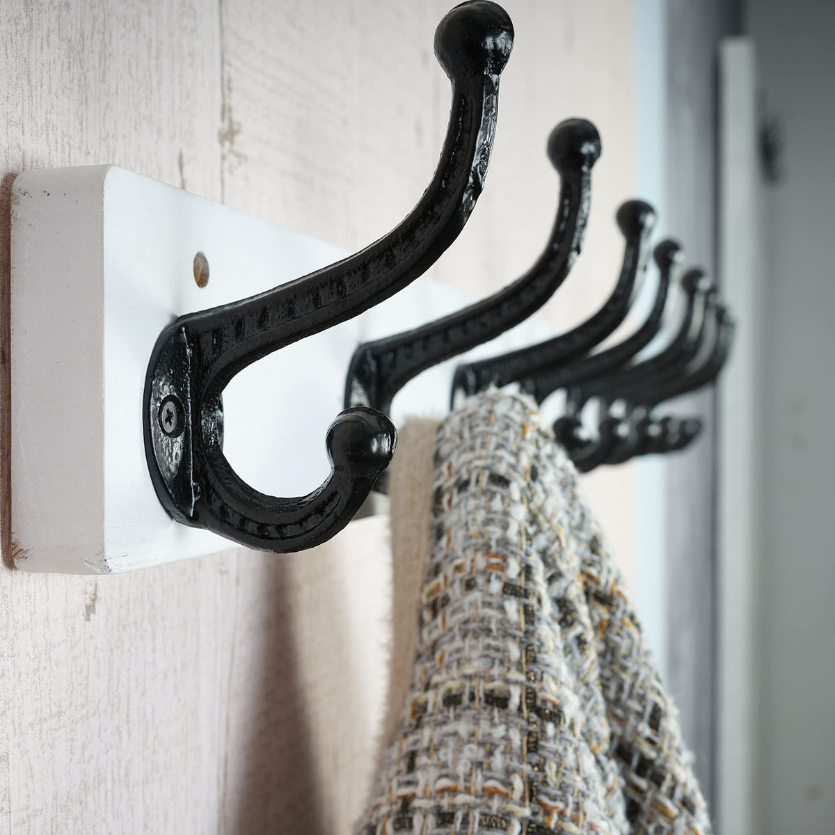 WEBI Rustic Coat Rack Wall Mount Long 8 Cast Iron Coat Hooks Wall Mounted,Heavy Duty Wall Coat Hanger Hooks for Hanging Coats,Clothes,Black on White