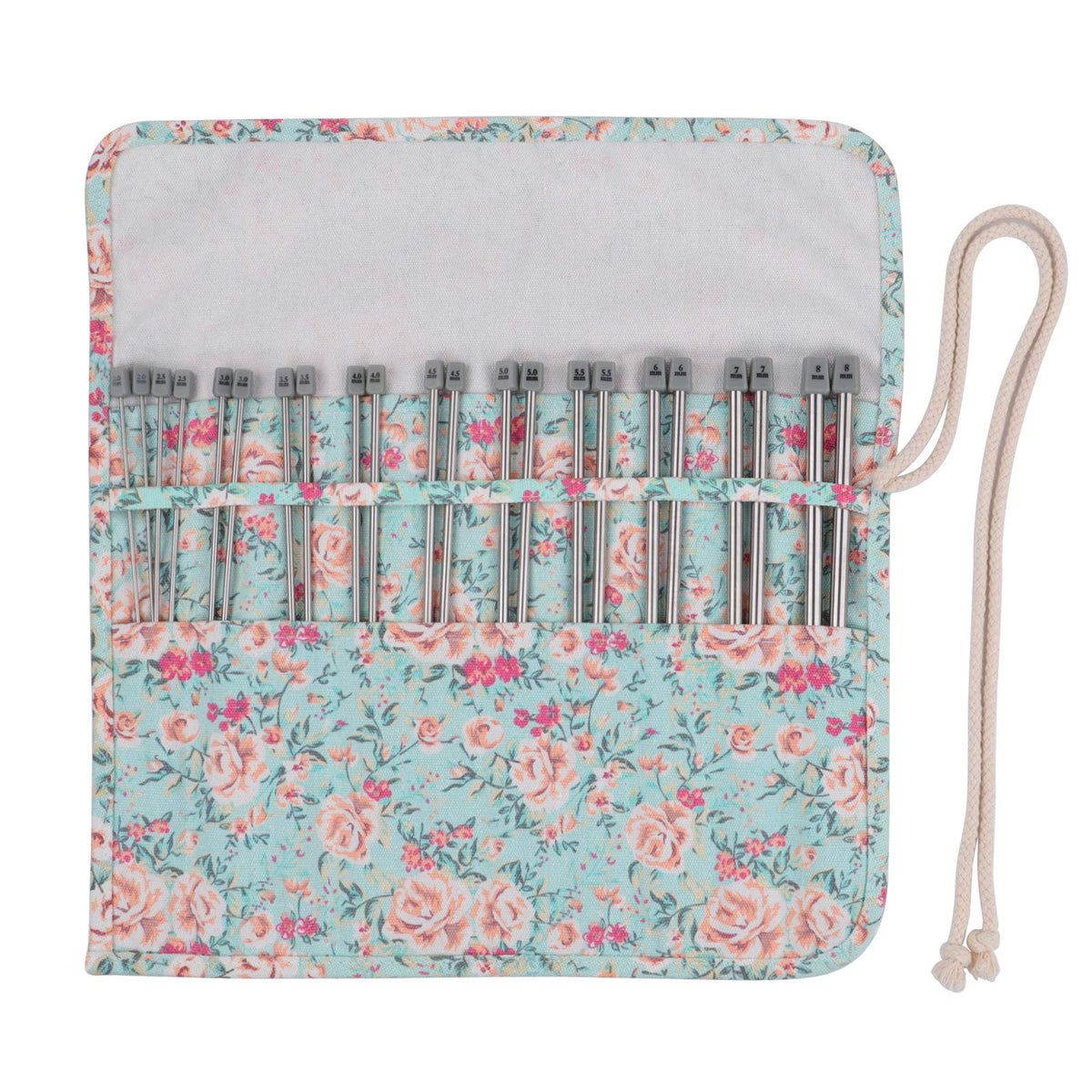 Coopay Knitting Needles Set with Roll Bag, Straight Single Pointed Knitting Needles Kit, 22 Pcs Lightweight Metal Short Knitting Pins and Handy