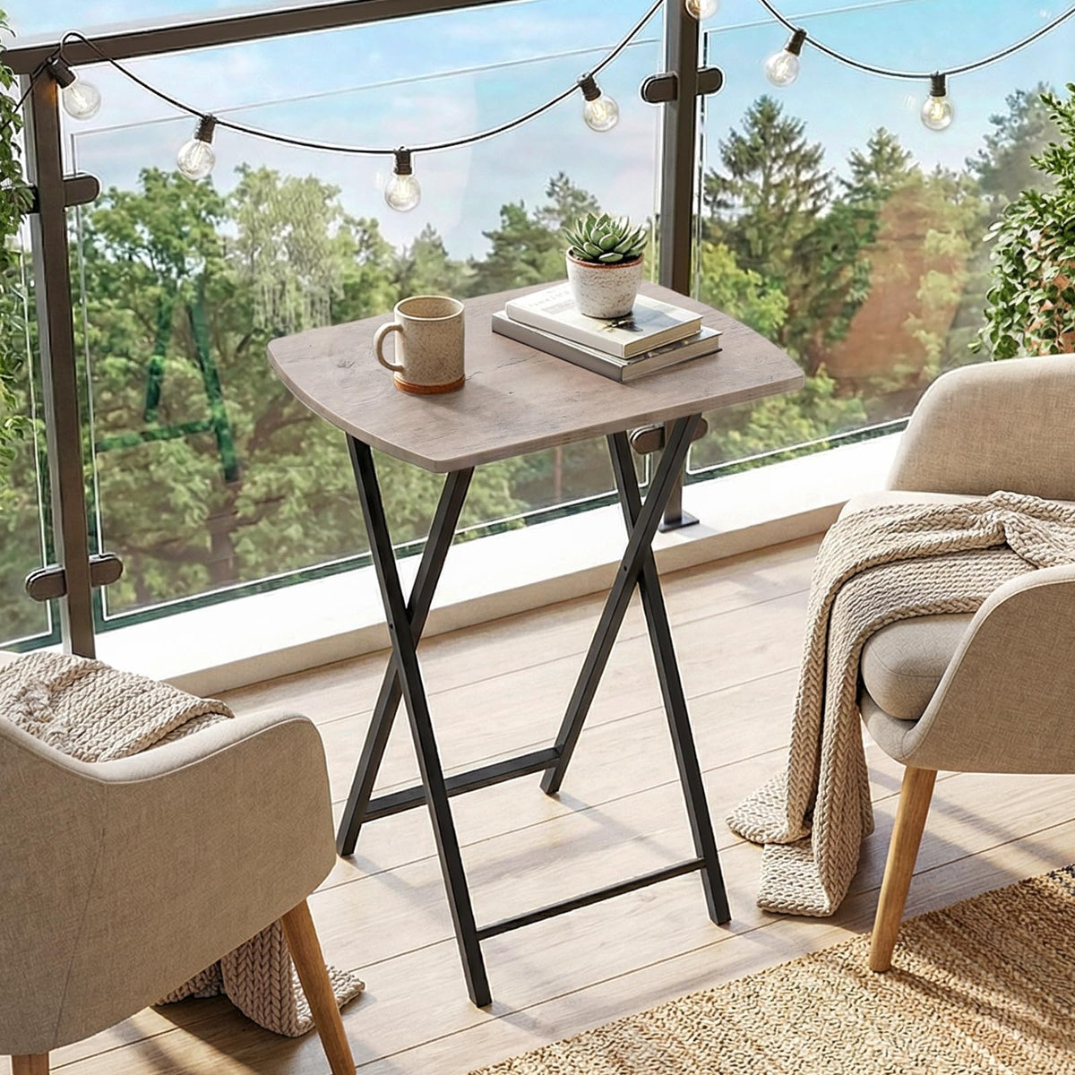 HOOBRO Side Table, Folding Tray Table, Snack Dinner Table for Eating at Couch, Sofa End Table for Small Space, Living Room, Industrial, Easy Storage