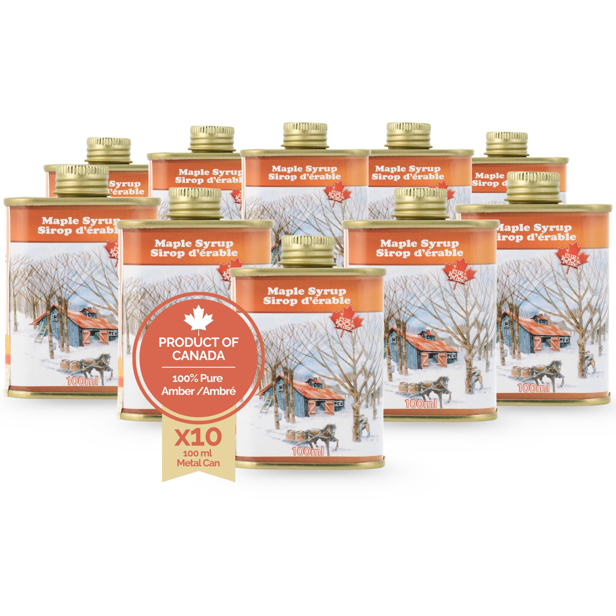 Little Quebec Sugar Shack Maple Syrup ? 10 x 100ml Vintage Tins | Grade A Amber Rich Taste | Premium Gift Set for Events, Gifting & Retail | 100%