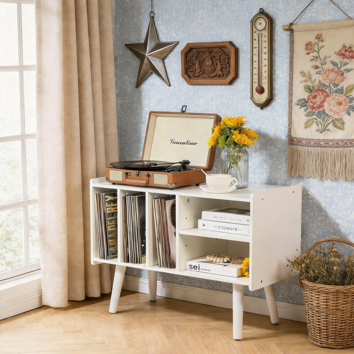 Record Player Stand with Vinyl Storage Holds Up to 300lb, Large Record Player Table Cabinet for Album Storage with Holder Vinyl Display Shelf