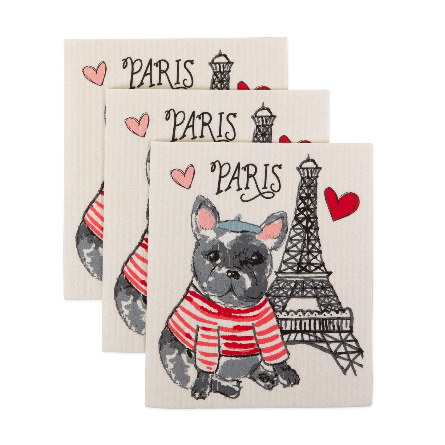 DII Reusable, Machine Washable & Dishwasher Safe, Biodegradable, Cotton, Dog in Paris, 7.75 x 6.75