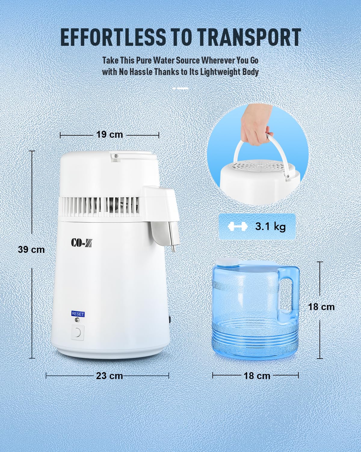 CO-Z Water Distillers, Pure Distilled Water Machine for Home Countertop Table Desktop, 4L Distiller Water at Home, 4 Liter Water Purifier to Make