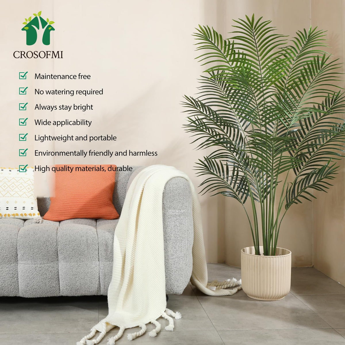 CROSOFMI Artificial Plants Areca Palm 150cm Fake Tropical Tree Faux Plants for Indoors and Outdoors Artificial Foliage and Plastic Pot for Party