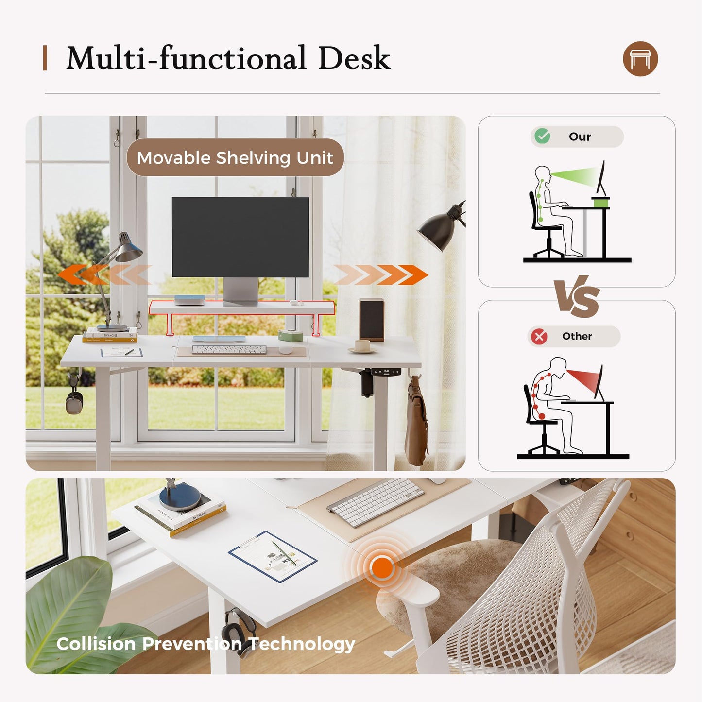 Klicelor Eletric Height Adjustable Desk, Movable Monitorstand, 160x60cm