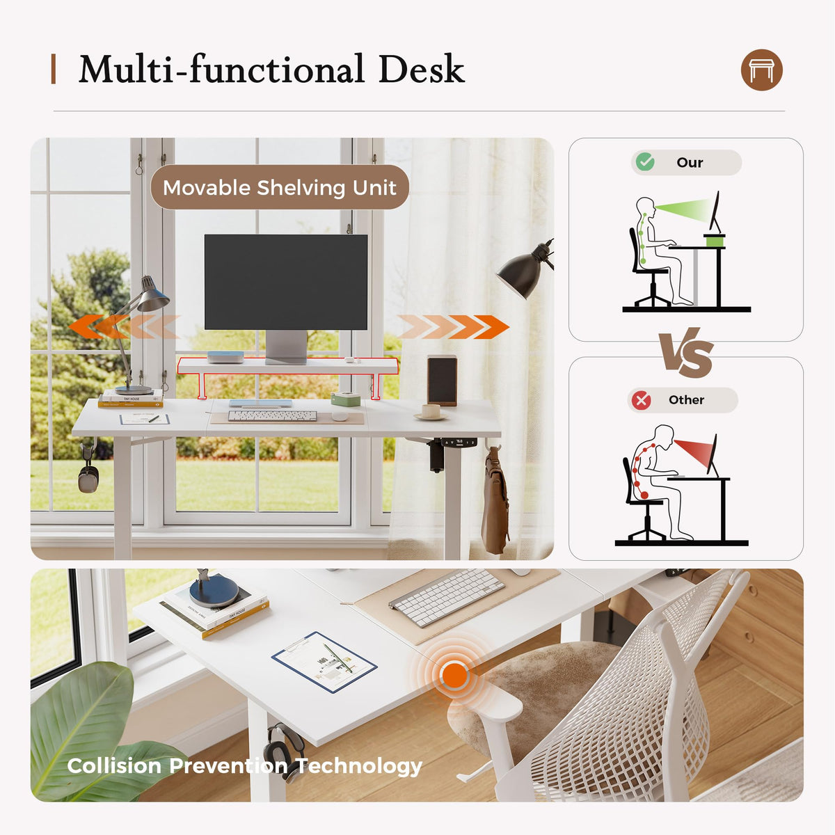 Klicelor Eletric Height Adjustable Desk, Movable Monitorstand, 120x60cm