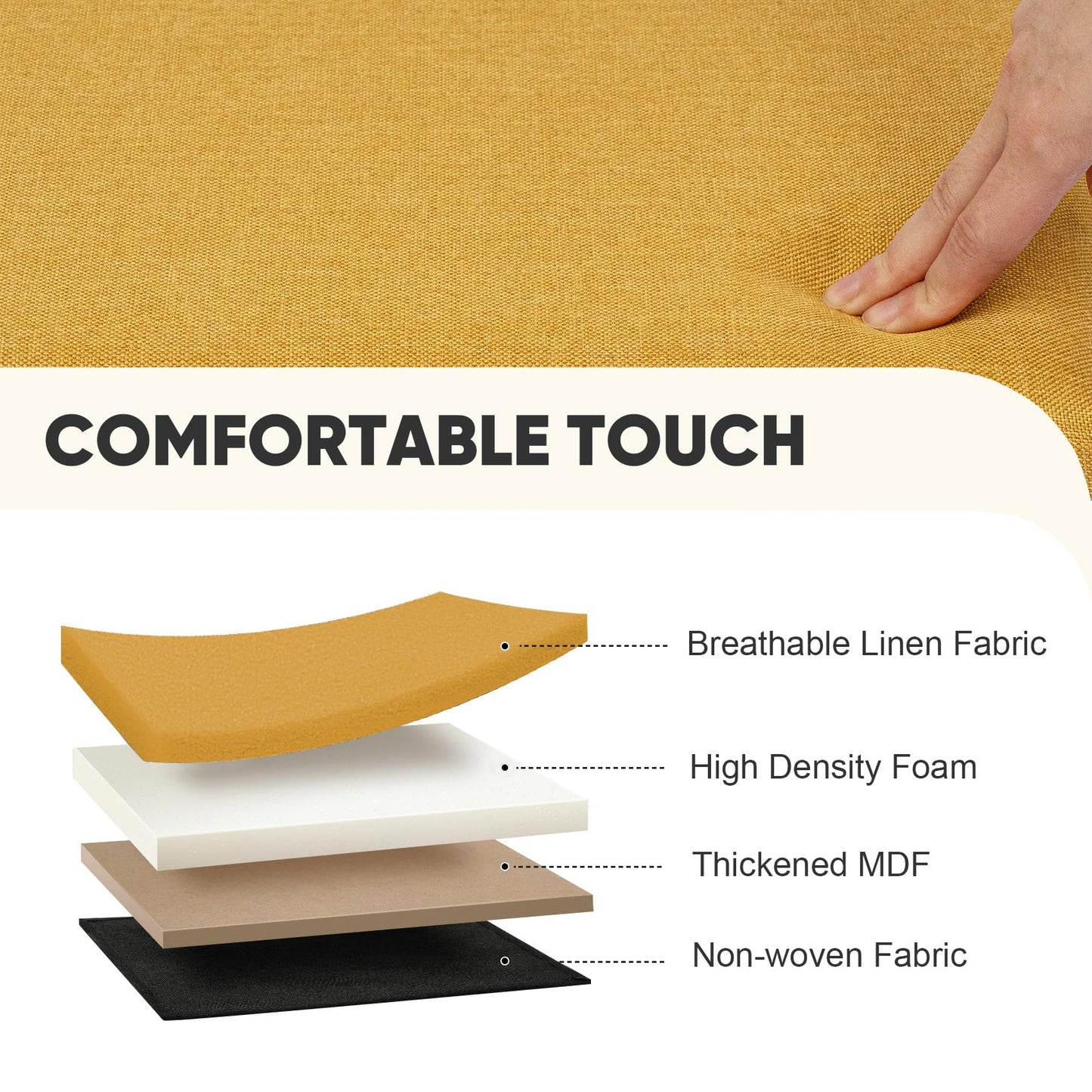 PINPLUS Folding Storage Box Ottoman, Linen Small Footstool, Ginger Yellow
