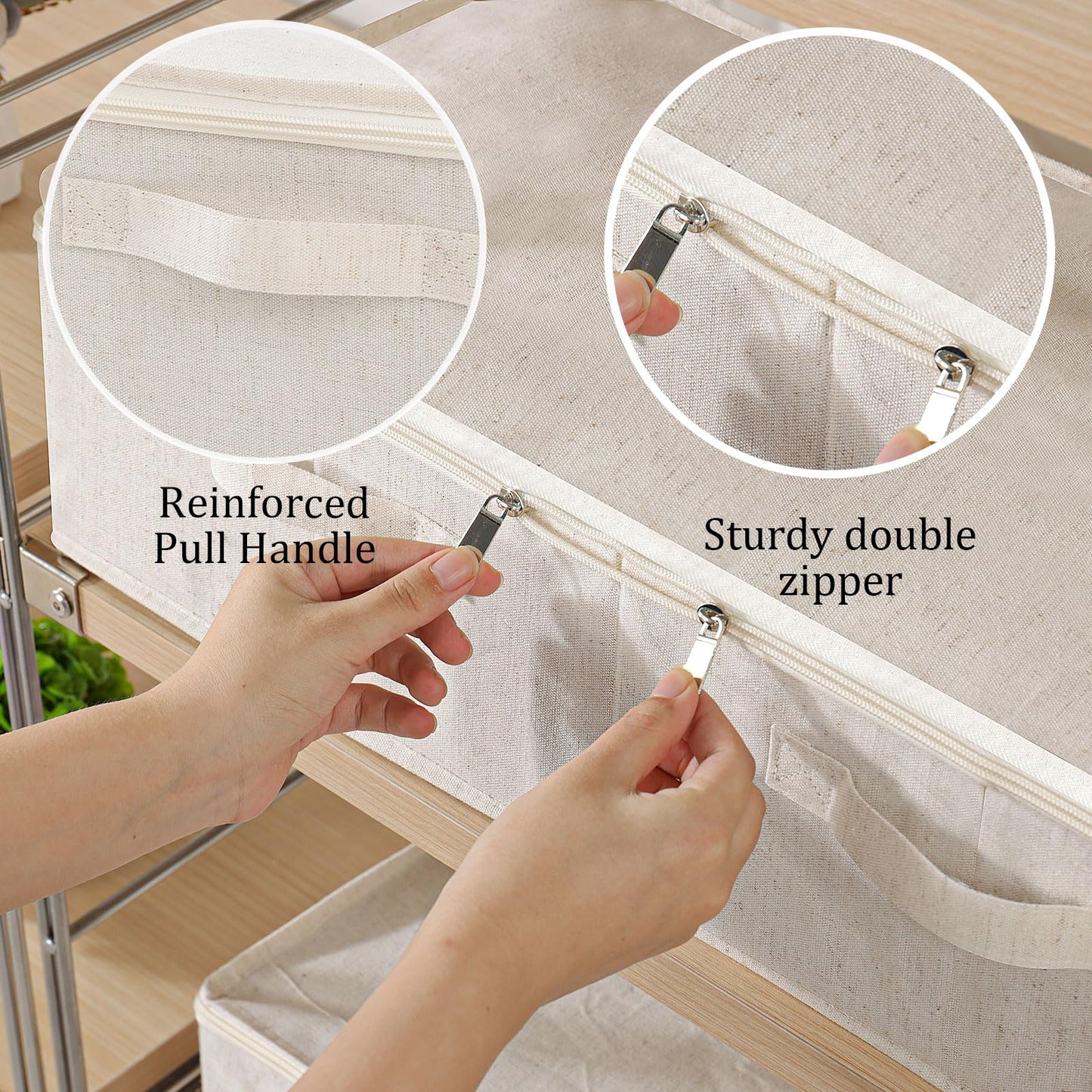ENUMAIL Underbed Storage Basket with PP Panel,60x30x15cm,Beige,2 Pack