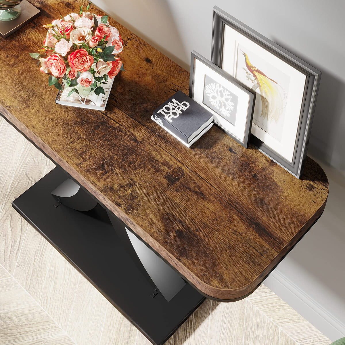 LITTLE TREE Industrial Entryway Console Table, Compact Foyer Hallway Accent Table for Small Space