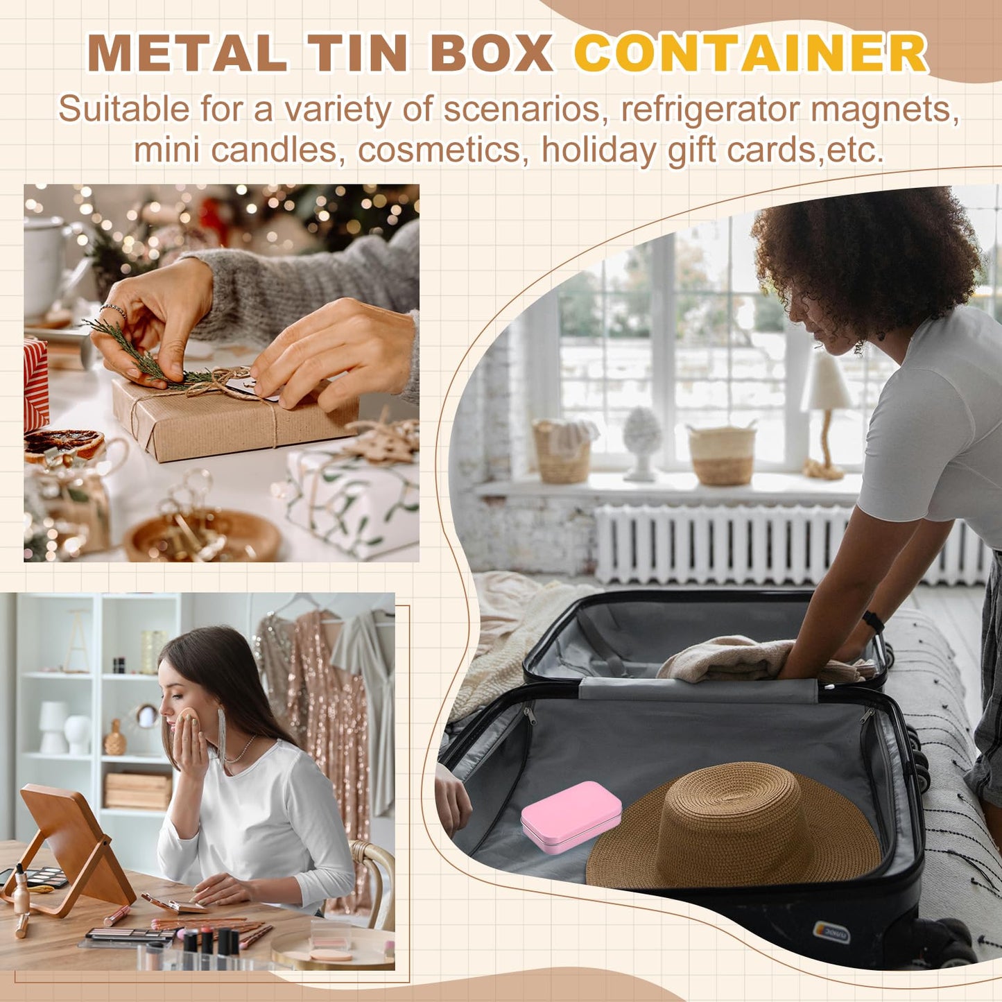 sourcing map 2Pcs Metal Tin Box Container, 3.7x2.4x0.9 Rectangular Empty Box with Self Adhesive Colored Stickers