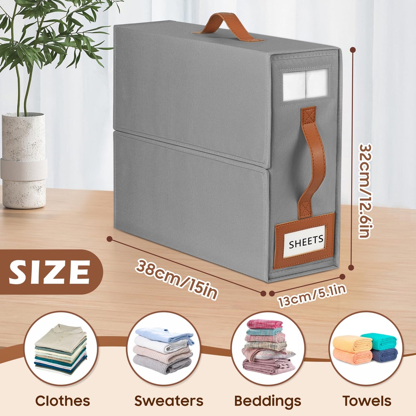 BOSNONA Bed Sheet Organiser 1 Pack Grey Bedding Storage Box Foldable King Size Bed Sheet Organiser Boxes with Zip for Bedsheets, Pillow Cases