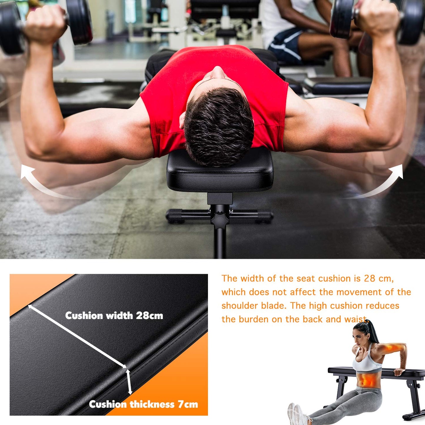 WINNOW Weight Bench Folding Workout Bench with Carrying Handle Flat Home Training Multiuse Fitness Bench