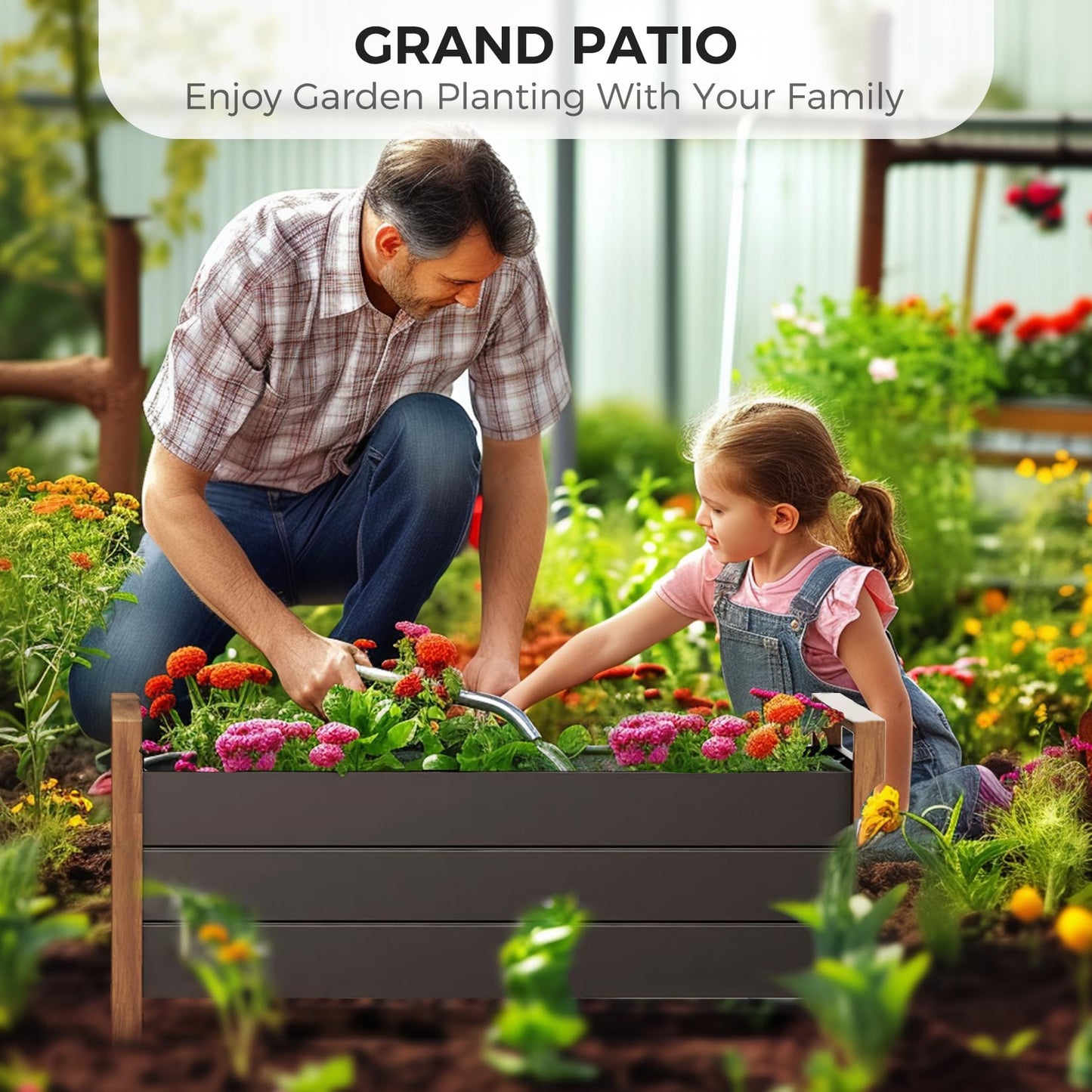Grand patio Raised Bed for Garden, Raised Planter with Metall, Weather-Resistant, Easy to Assemble, Raised Planter Bed with Drainage Holes for