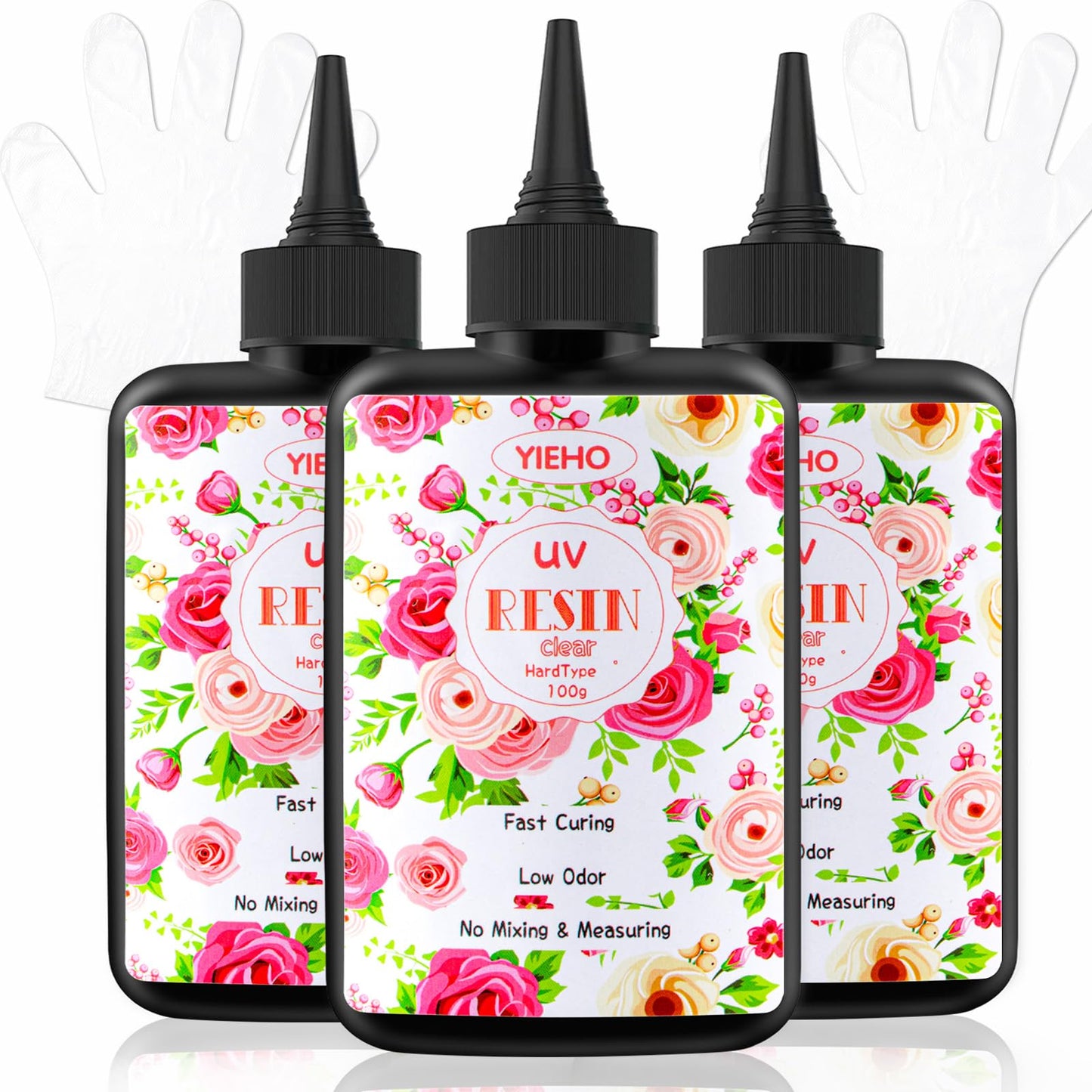 YIEHO 300g UV Resin Crystal Clear Hard Epoxy Resin UV Cure Premixed Glue for Jewelry Making, Earrings and Art Crafts with Gloves