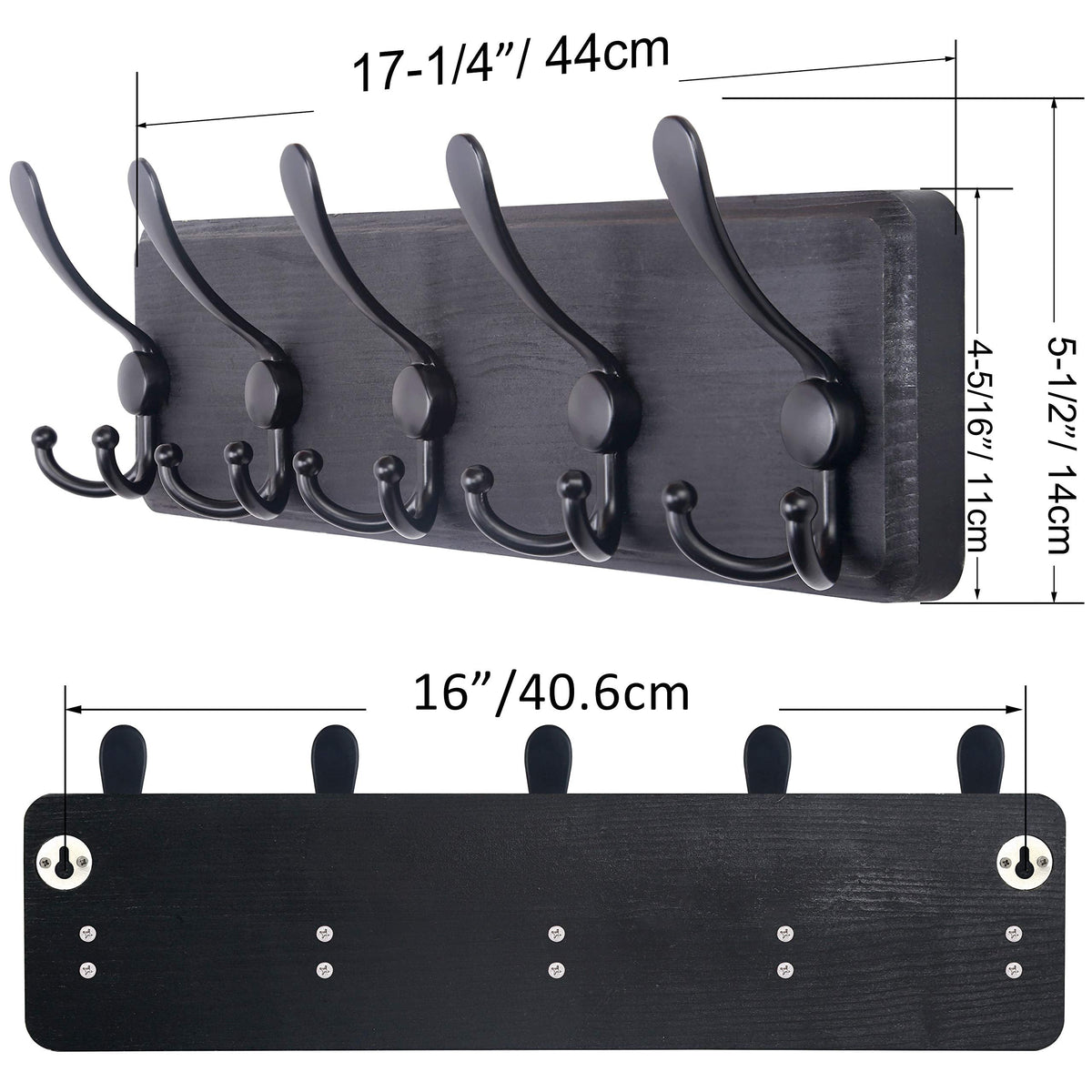 SKOLOO Coat Rack Wall Mounted - Wooden, Heavy Duty, Rustic Coat Hooks for Wall, 16'' Hole to Hole