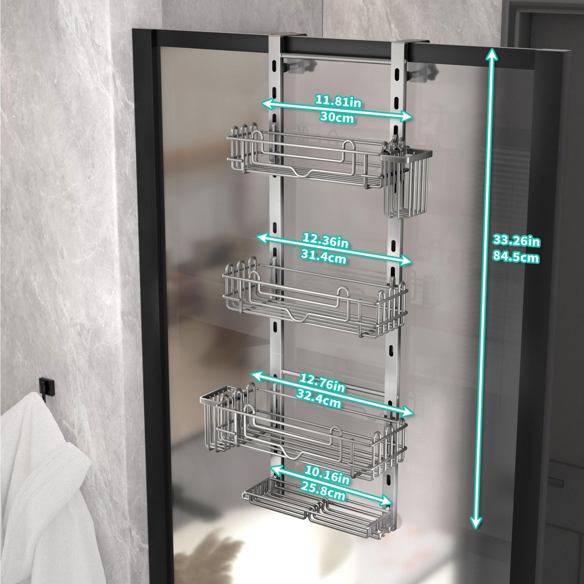 HapiRm Over Door Shower Caddy - 4 Tier Adjustable Shower Caddy Hanging
