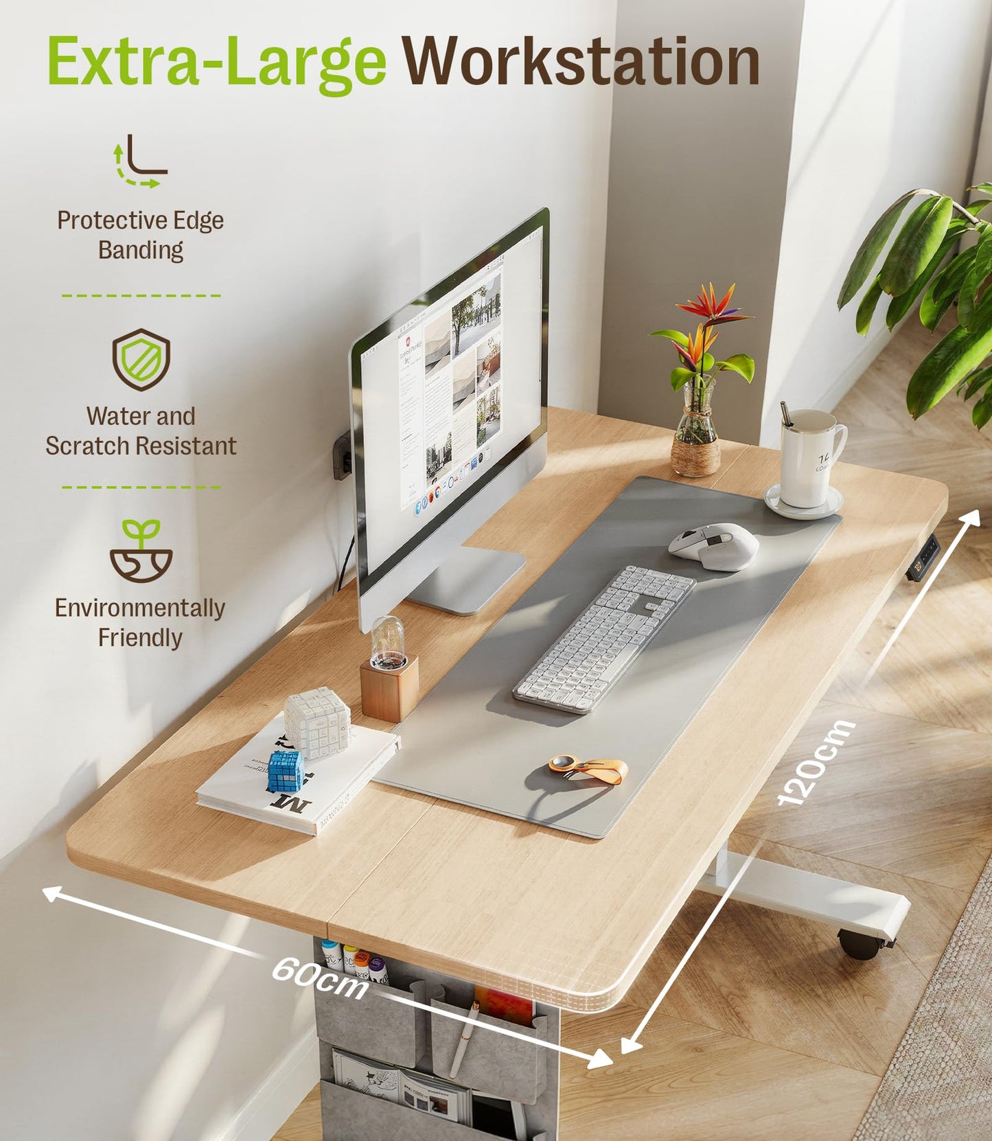 MAIDeSITe Electric Height Adjustable Standing Desk, 120x60cm Sit Stand Desk