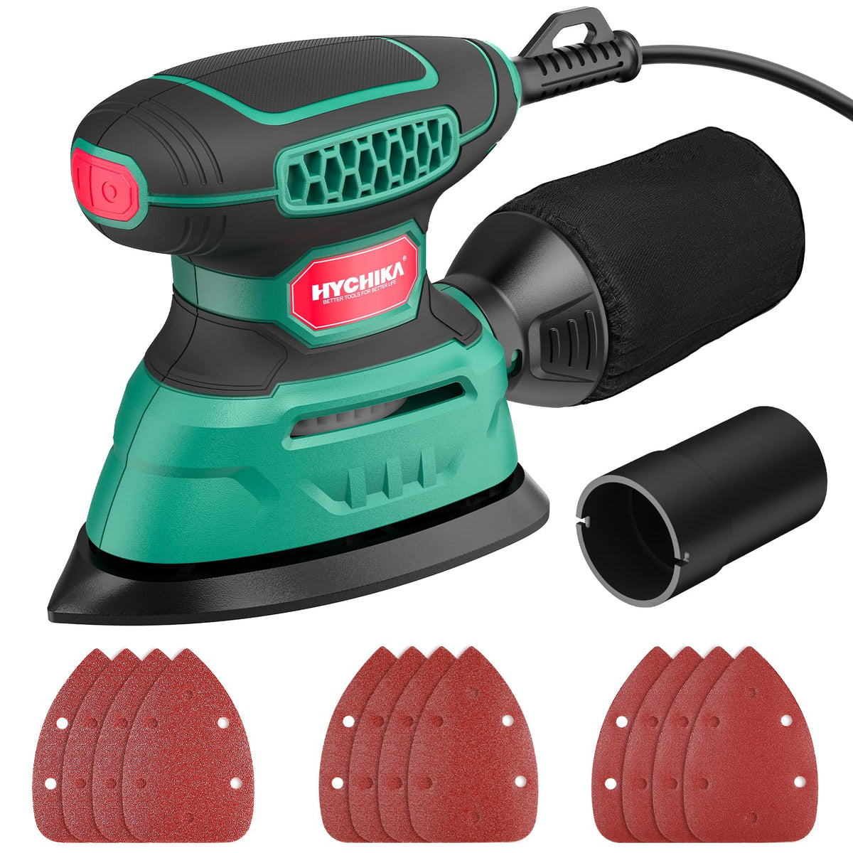 HYCHIKA 140W Detail Electric Sander, 13000 OPM Mouse Sander Efficient Dust Collection, with 12PCS Sanding Sheets, Ideal for Sanding Wood and Removing